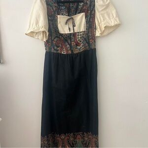 70's Cottagecore Prairie Milkmaid Short Sleeve Maxi Dress with Paisley Print